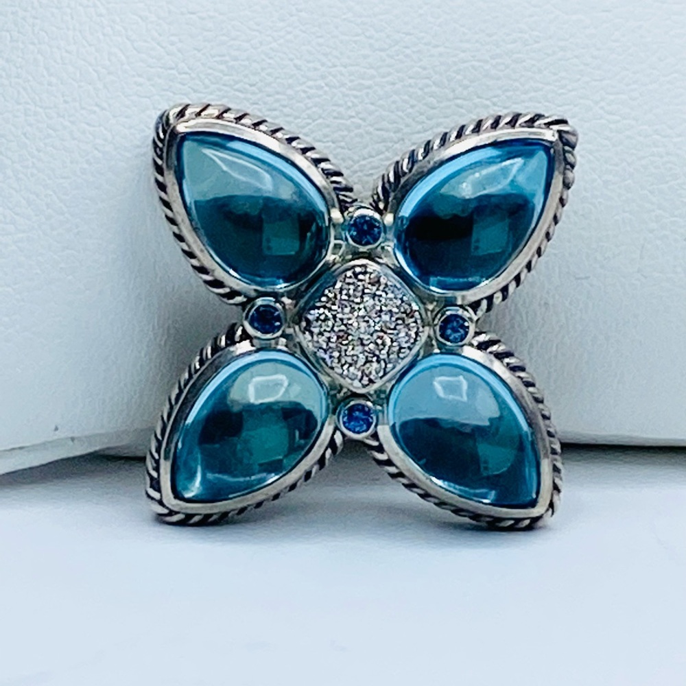 David Yurman Renaissance Blue Topaz Diamond Teardr - Picture 4 of 11